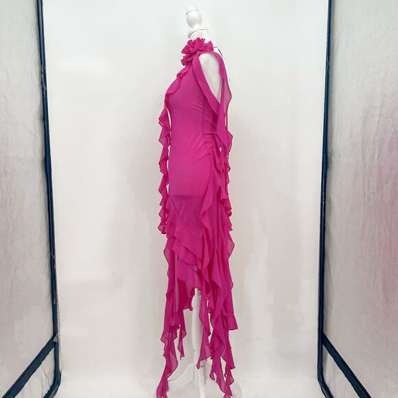 Fanci Club Dress Pink Garden of Eden Mini Ruffle Flower Halter Small - Picture 8 of 10